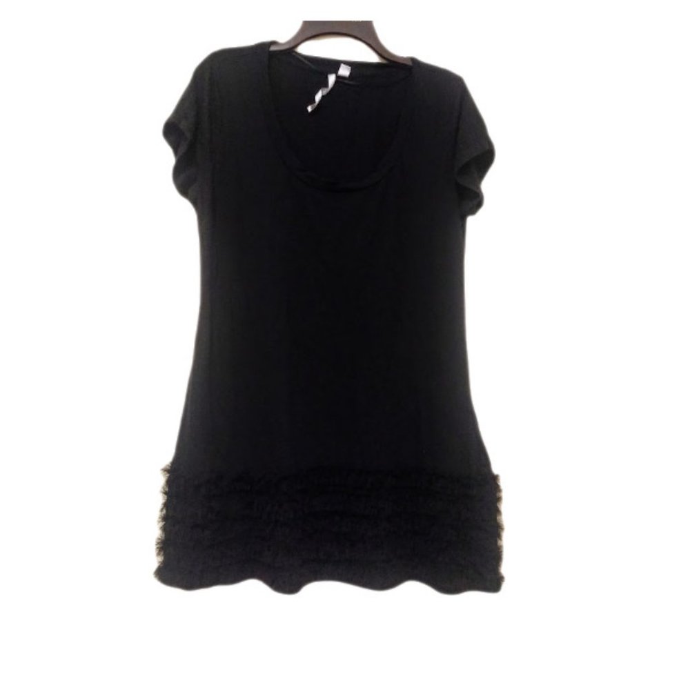 LC Lauren Conrad Black Tee Shirt Dress with Ruffle on the Bottom Size L